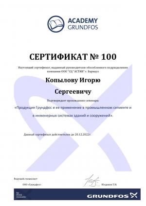 Сертификат Grundfos «Academy Grundfos» – Копылов Игорь Сергеевич